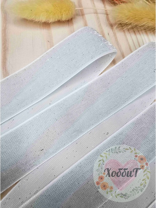 Лента бархатная с люрексом 2,5см. (белый)